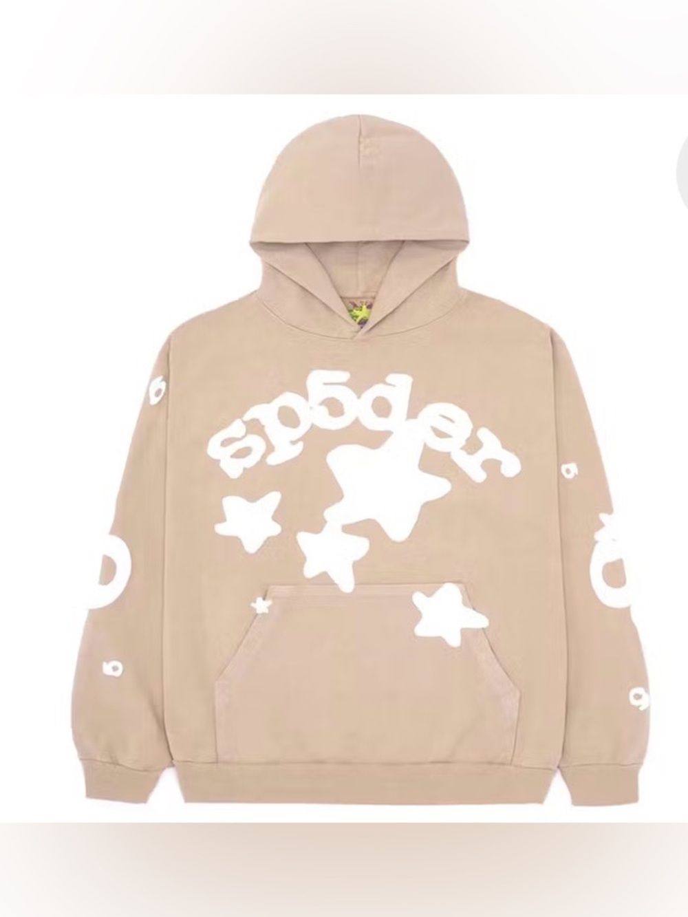 Sp5der Worldwide Stars Hoodie Brown Taupe Puff Print Size L